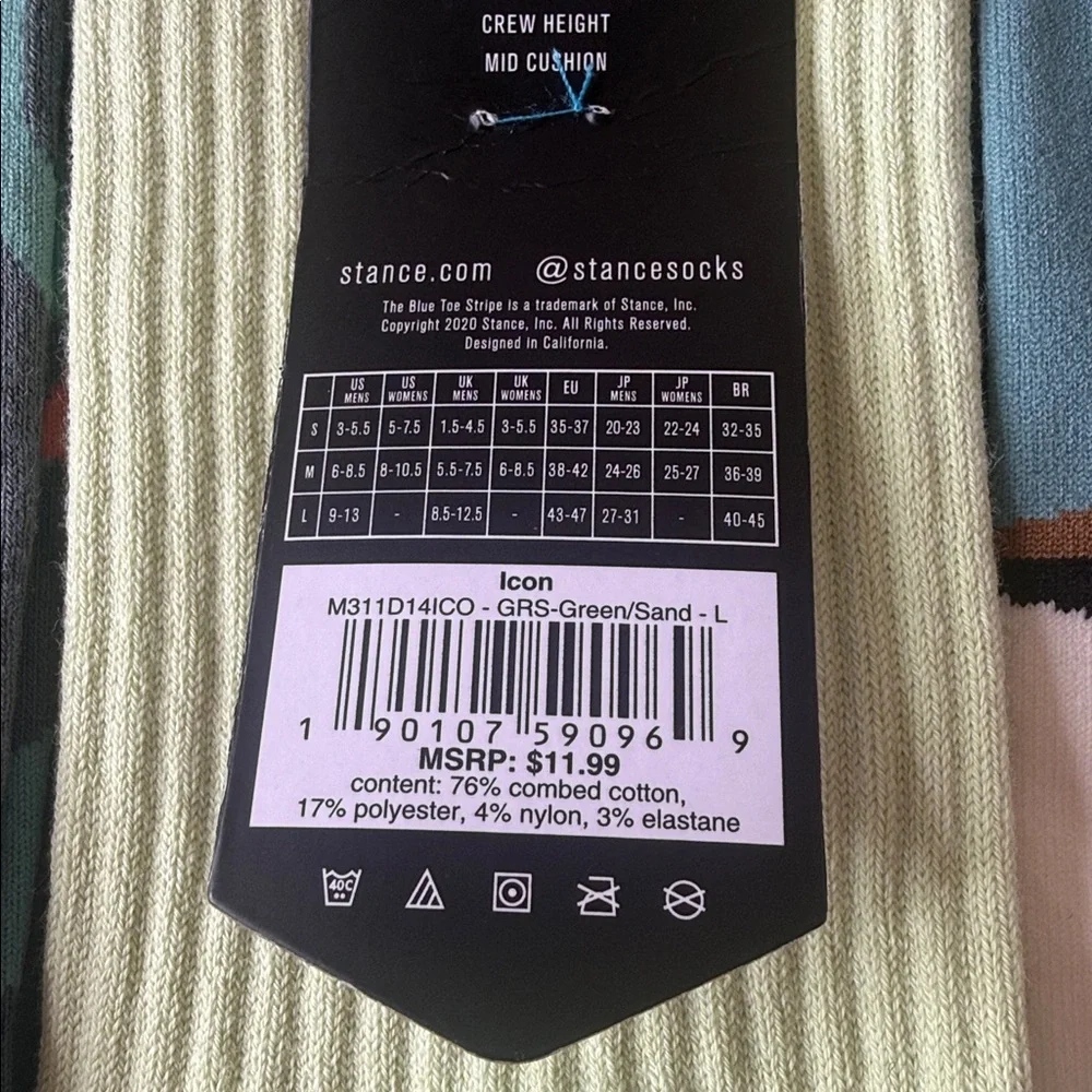 Stance Assortment of Crew Socks 4 Pairs. Size Large